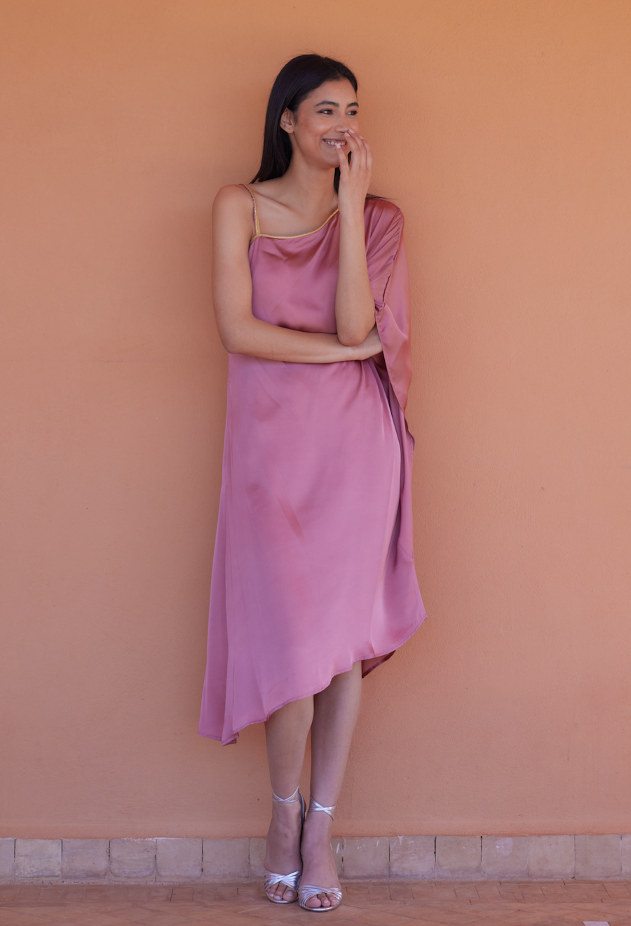 salmon satin dress Augustina Dress