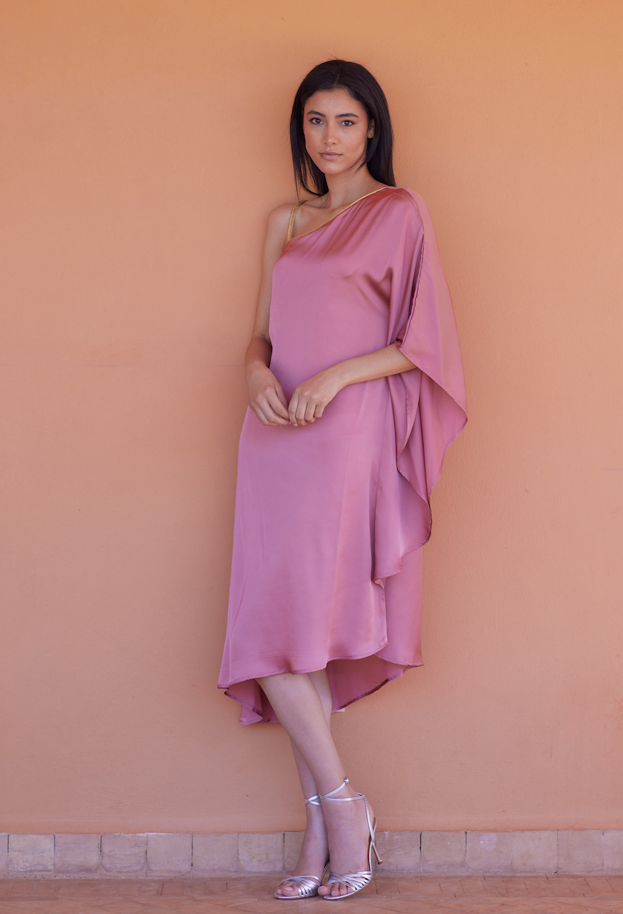 Salmon Aura Satin Long dress THAB Salmon Aura Satin Long dress THAB