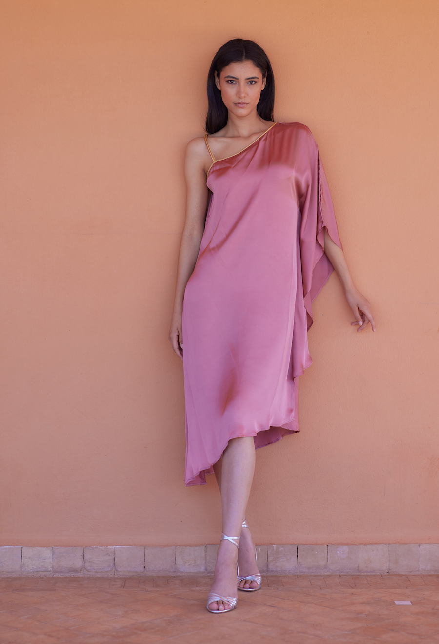 salmon satin dress Salmon Satin Wrapped Mini Dress RAISA VANESSA INT