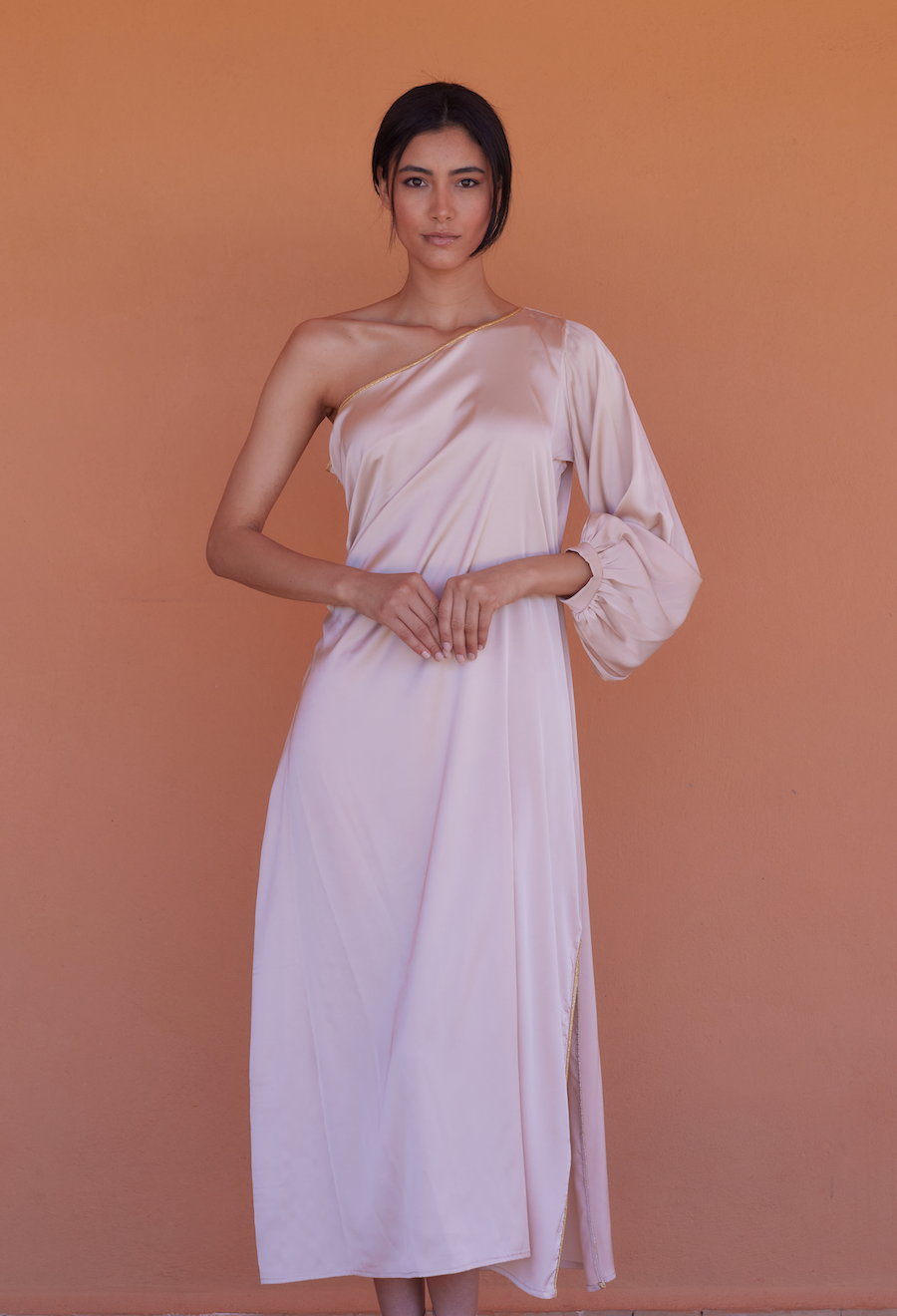 Beige Athna Satin Long dress THAB Beige Athna Satin Long dress THAB