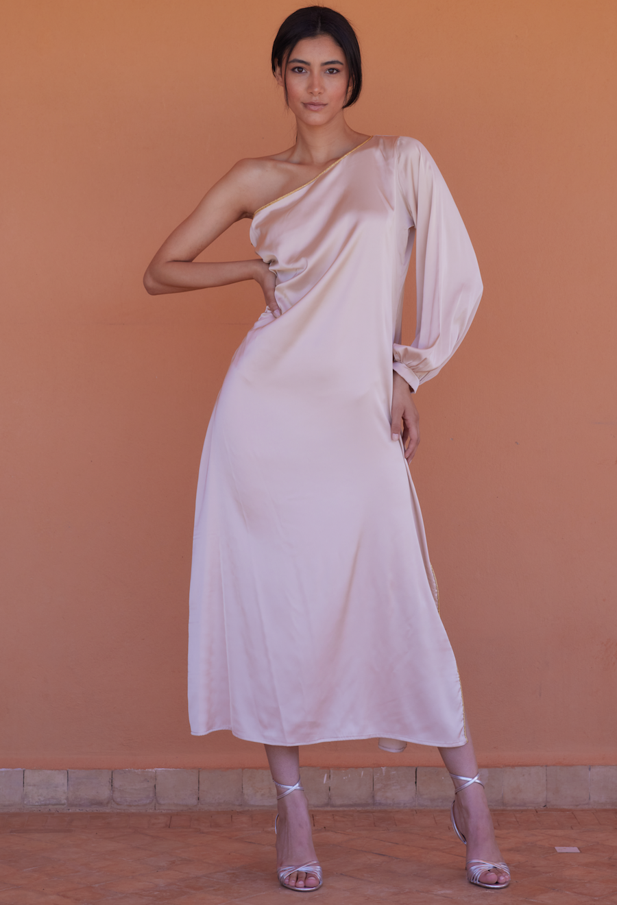 Beige Athna Satin Long dress THAB Beige Athna Satin Long dress THAB