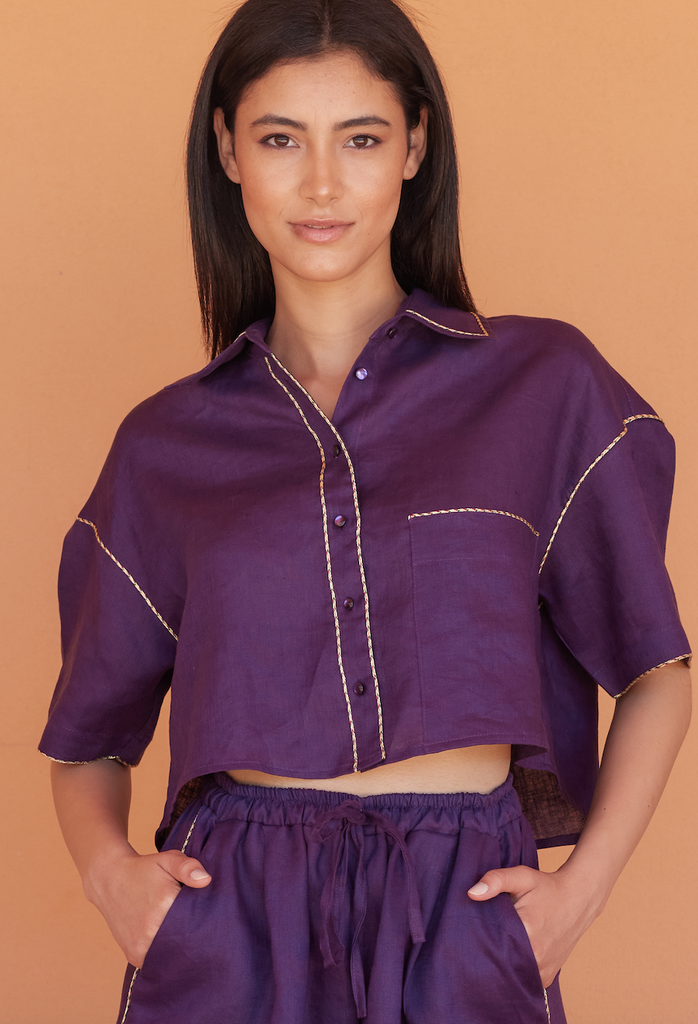 Gold Purple Esna Linen Shirt