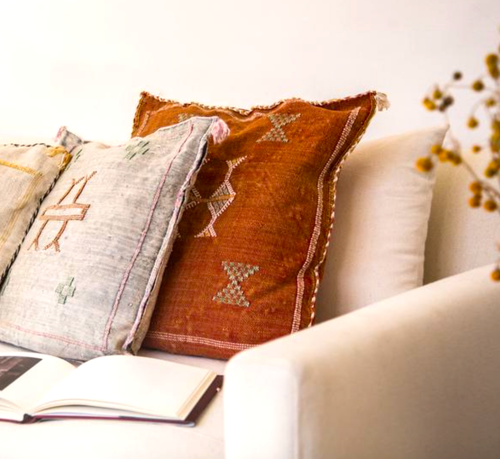Handmade Cactus Silk cushion-cover 50x50 Orange Terracotta