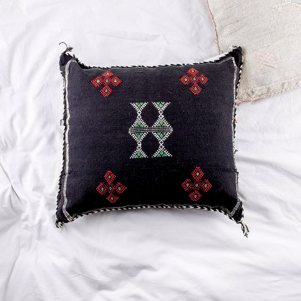 Handmade Cactus Silk cushion-cover 50x50 BLACK