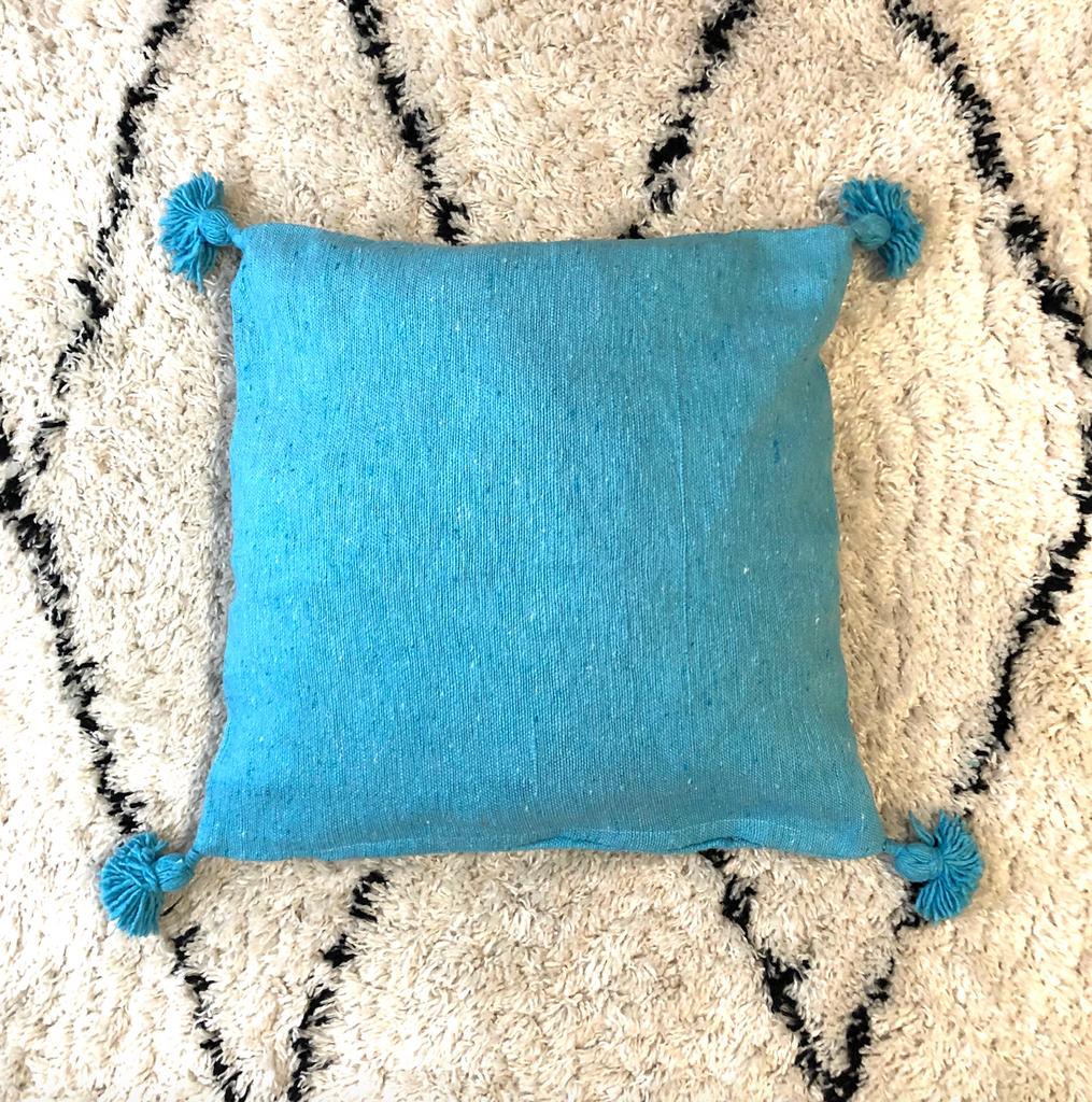100% cotton hand woven cushion cover -  Cyan blue