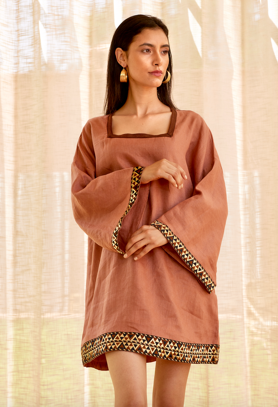 Cleopatra Terracotta Short Linen Dress Cleopatra Terracotta Short Linen Dress