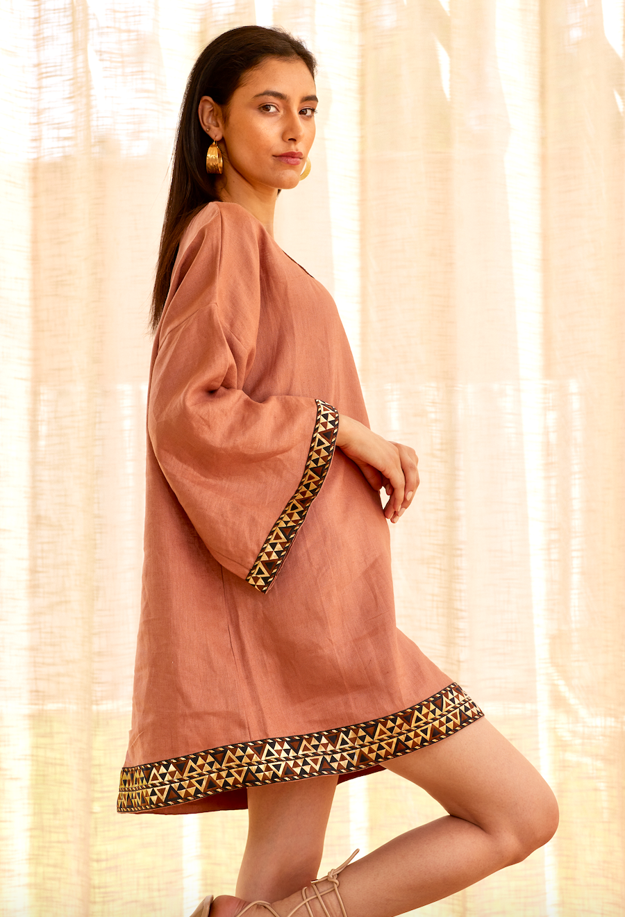 Cleopatra Terracotta Short Linen Dress Cleopatra Terracotta Short Linen Dress